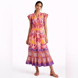 Anthropologie Maeve Cassandra Maxi Dress Boho Floral Ruffle Sleeve Resort XXS